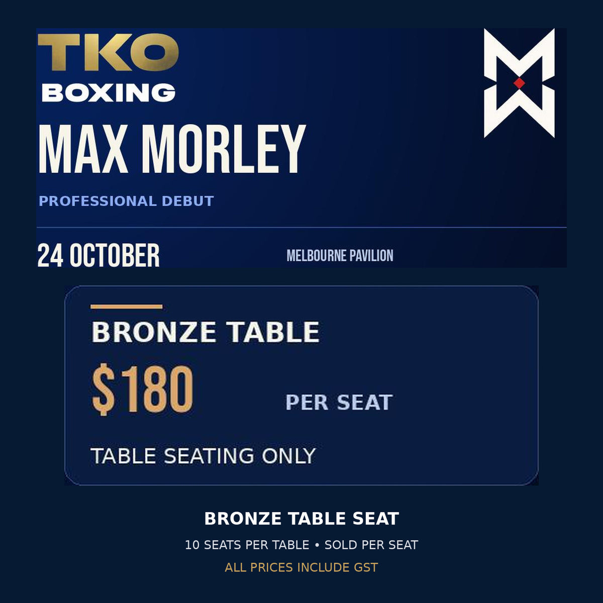 Max Morley Professional Debut — Bronze Table Seat
