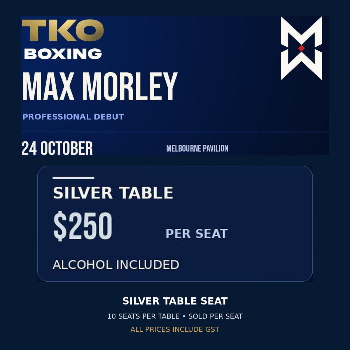 Max Morley Professional Debut — Silver Table Seat